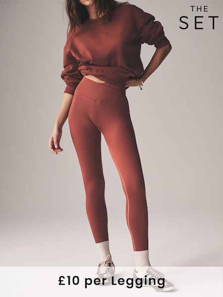 The Set Brown/Pink/Neutral Seamless Ribbed Leggings 3 Pack (AV7370) | £30