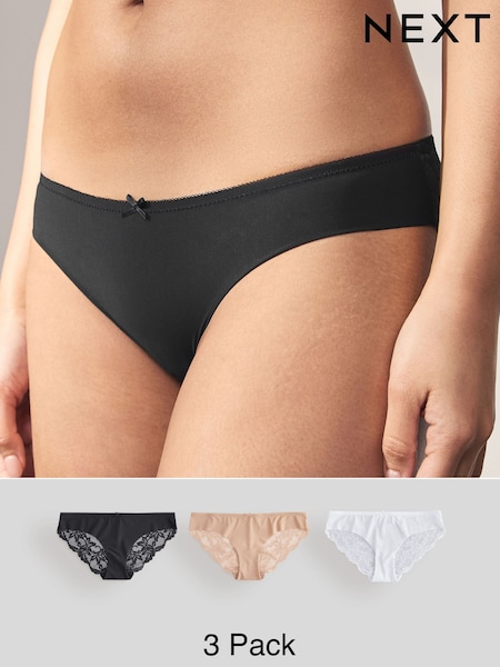 Black/White/Praline Nude Brazilian No VPL Lace Back Briefs 3 Pack (AV7525) | £15