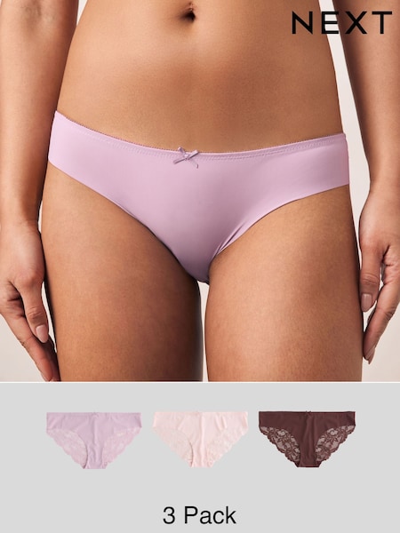 Chocolate Nude / Mauve / Pink Brazilian No VPL Lace Back Briefs 3 Pack (AV7526) | £15
