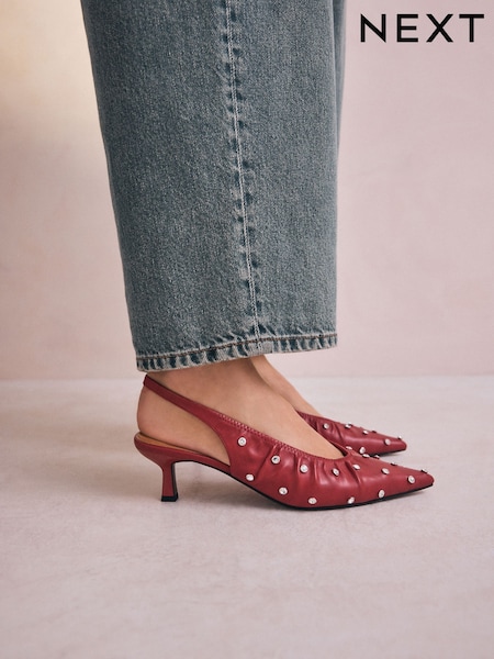 Red Forever Comfort® Point Toe Stud Detail Slingback Low Heels (AV7540) | £42