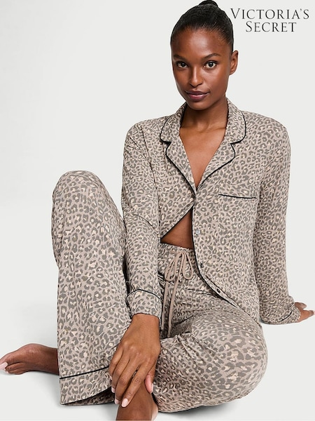 Victoria's Secret Turtle Dove Grey Leopard Modal Long Pyjama Set (AV7550) | £59
