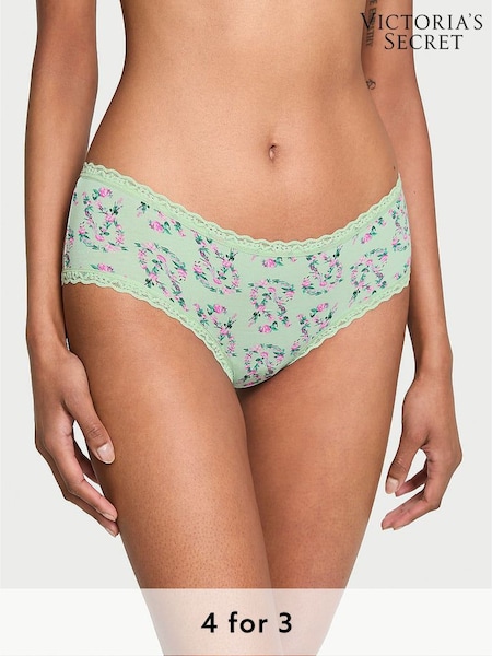 Victoria's Secret Mint Green Floral Logo Cheeky Cotton Lace Waist Knickers (AV7576) | £9