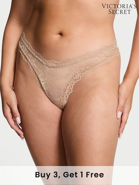 Victoria's Secret Praline Nude Thong Rose Lace Knickers (AV7591) | £14