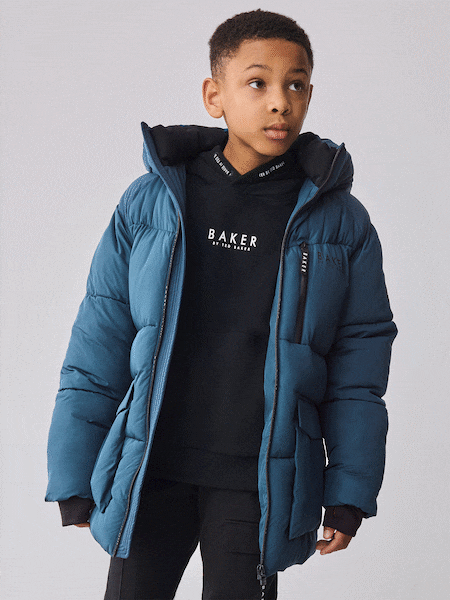 Baker by Ted Baker Blue Shower Resistant Midlength Padded Coat (AV7614) | £75 - £82