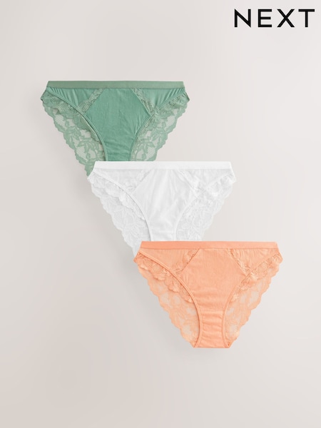 Green/Orange/Cream High Leg Lace Trim Knickers 3 Pack (AV7647) | £26