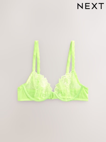 Lime Green Non Pad Plunge Premium Embroidery Bra (AV7658) | £22