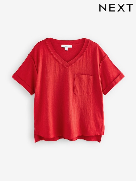 Red Oversized V-Neck Short Sleeve T-Shirt (AV7685) | £18