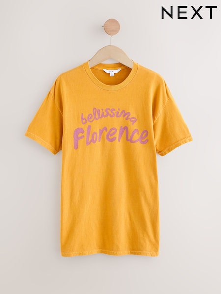 Yellow Oversized Fun City Graphic Short Sleeve Crew Neck 100% Cotton T-Shirt (AV7697) | £20