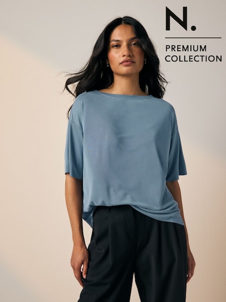 Blue Relaxed Fit Premium Modal Boxy T-Shirt (AV7701) | £24