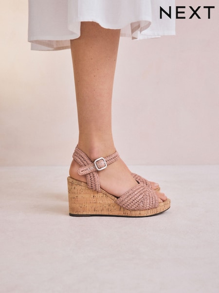 Pink Forever Comfort® Round Toe Crochet Cork Wedges (AV7753) | £46