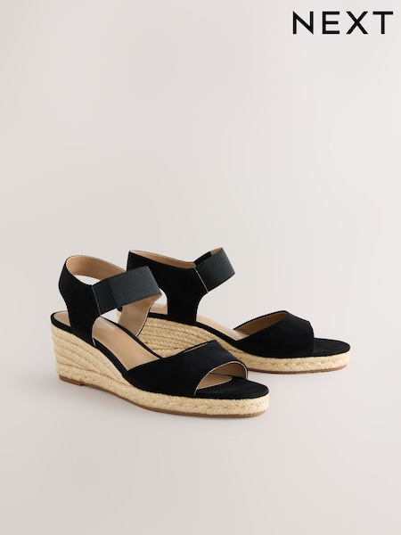 Black Standard Fit Forever Comfort® Round Toe Elastic Strap Detail Wedges (AV7760) | £38