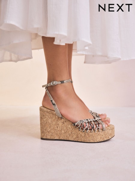 Snake Forever Comfort® Round Toe Weave Detail High Cork Wedges (AV7764) | £44