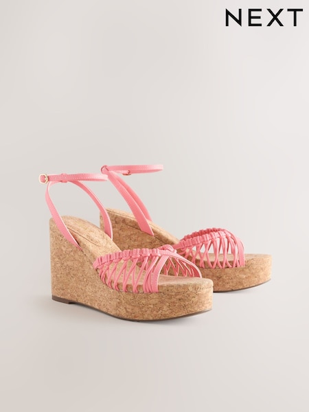 Pink Forever Comfort® Round Toe Weave Detail High Cork Wedges (AV7766) | £44