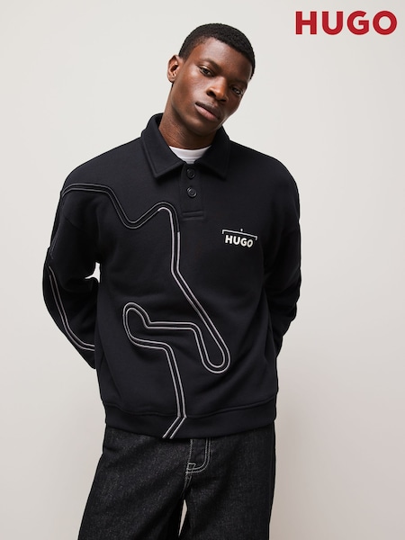 HUGO Black Racing Graphic Artwork Cotton Sweatshirt (AV7797) | £139