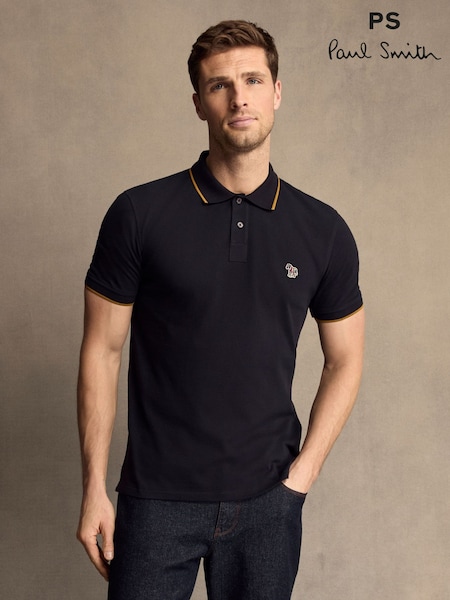 PS Paul Smith 100% Organic Cotton Zebra Logo Tipped Polo Shirt (AV7842) | £90