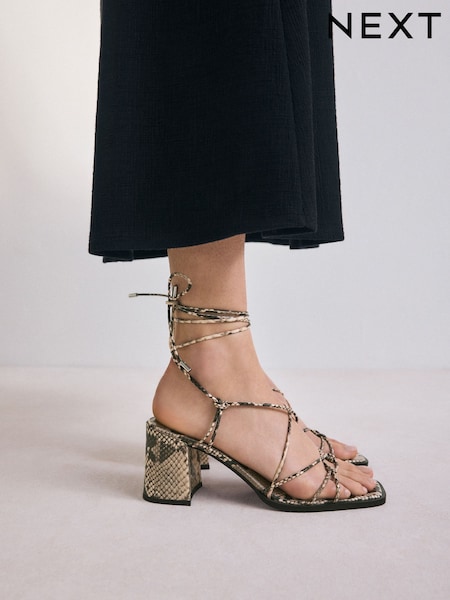 Snake Forever Comfort® Square Toe Wrap Block Heel Sandals (AV7897) | £38