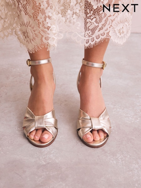 Gold Forever Comfort® Leather Knotted Strappy Heel Sandals (AV7899) | £59