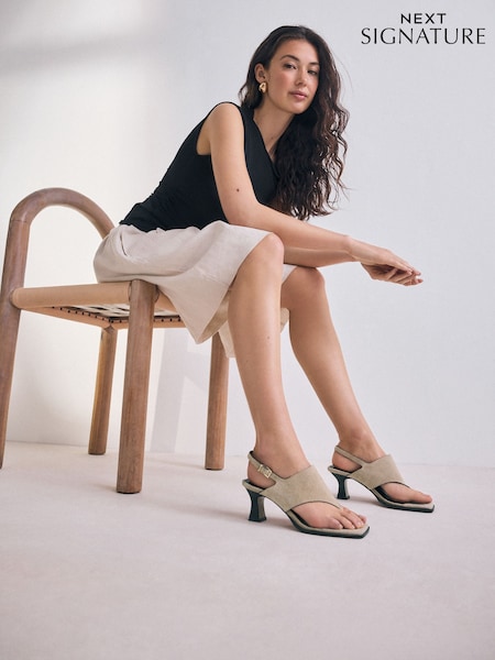 Sand Signature Premium Leather Square Toe Post Slinback Sandals (AV7901) | £69