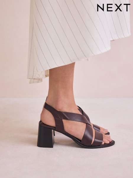 Burgundy Red Forever Comfort® Leather Strappy Block Heel Sandals (AV7904) | £44