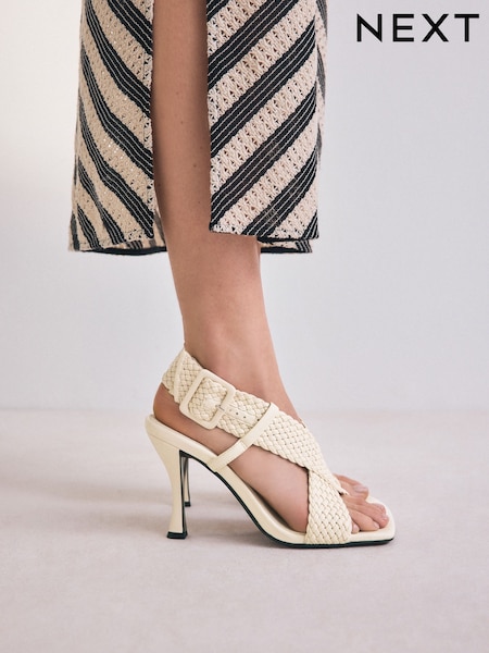 Bone Forever Comfort® Square Toe Weave Cross-Over Slingback Heels (AV7905) | £46