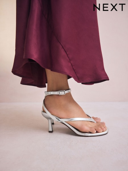 Silver Forever Comfort® Round Toe Post Ankle Wrap Heels (AV7915) | £35