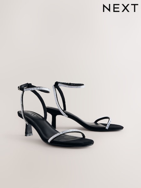 Black Forever Comfort® Round Toe Jewel Detail Simple Sandals (AV7916) | £45