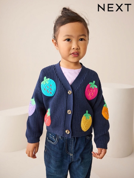 Navy Strawberry V-Neck Cardigan (3mths-7yrs) (AV7988) | £17 - £21