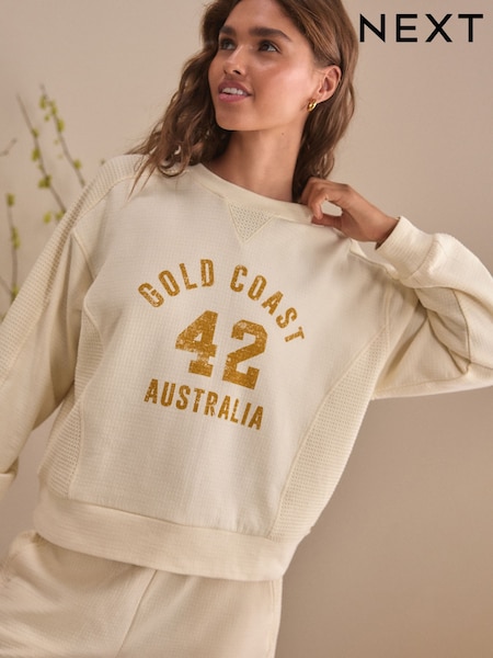 Cream Slogan 100% Cotton Textured Waffle Sweatshirt (AV8024) | £30