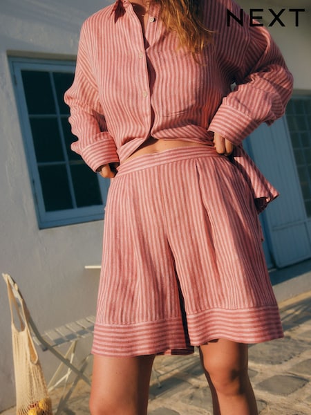 Pink Stripe 100% Linen Shorts (AV8039) | £32