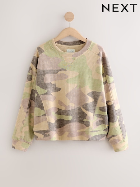 Camo Slogan 100% Cotton Textured Waffle Sweatshirt (AV8040) | £32