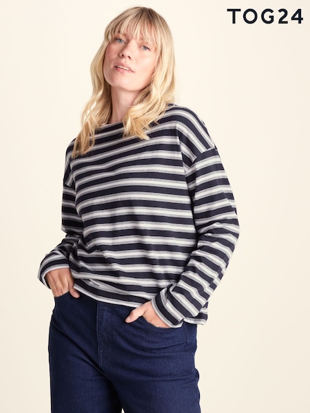 Blue - Tog 24 Misty Supersoft Cotton Striped Boat Neck T-shirt