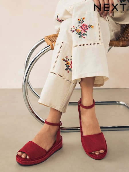 Red Suede Standard/Wide Fit Forever Comfort® Open Toe Low Wedge Espadrilles (AV8178) | £45