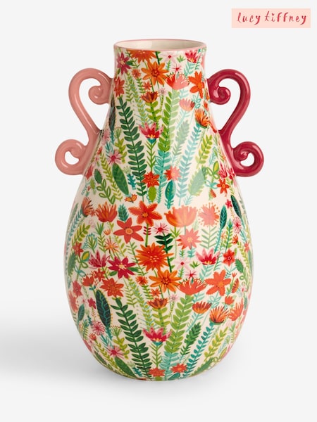Lucy Tiffney Pink/Green Floral Print Vase (AV8222) | £40
