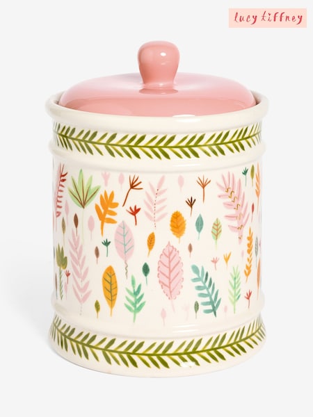 Lucy Tiffney Cream/Pink/Green Leaf Bread Bin (AV8229) | £50