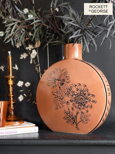 Rockett St George Amber Orange Large Floral Print Vase (AV8246) | £55