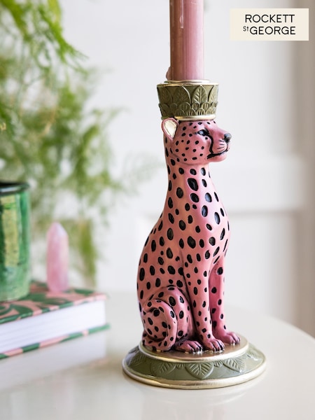 Rockett St George Pink/Black Leopard Print Taper Candle Holder (AV8249) | £16