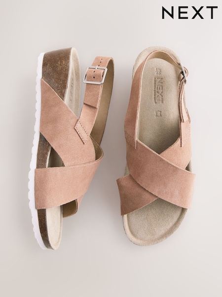 Blush Pink Suede Forever Comfort® Cross Footbed Wedges Sandals (AV8276) | £39