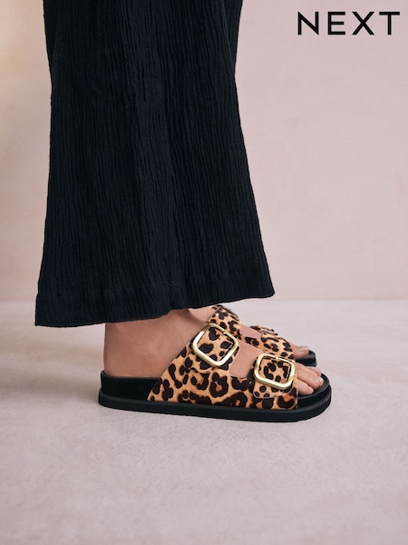 Leopard Print Leather Forever Comfort® Premium Double Strap Footbed Sandals (AV8280) | £39