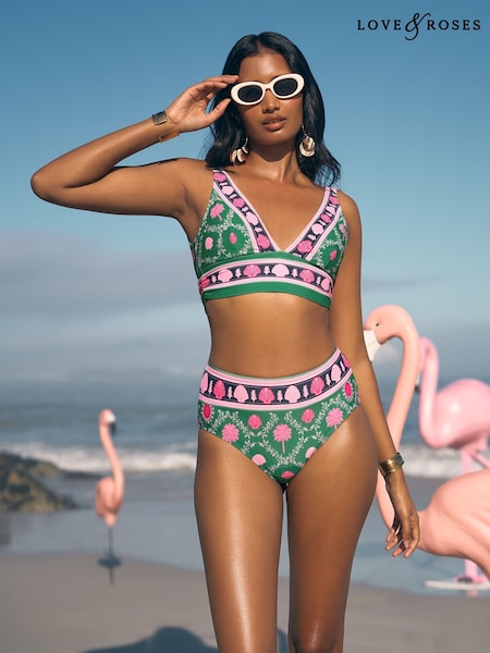 Love & Roses Green Patched Triangle Bikini Top (AV8339) | £28