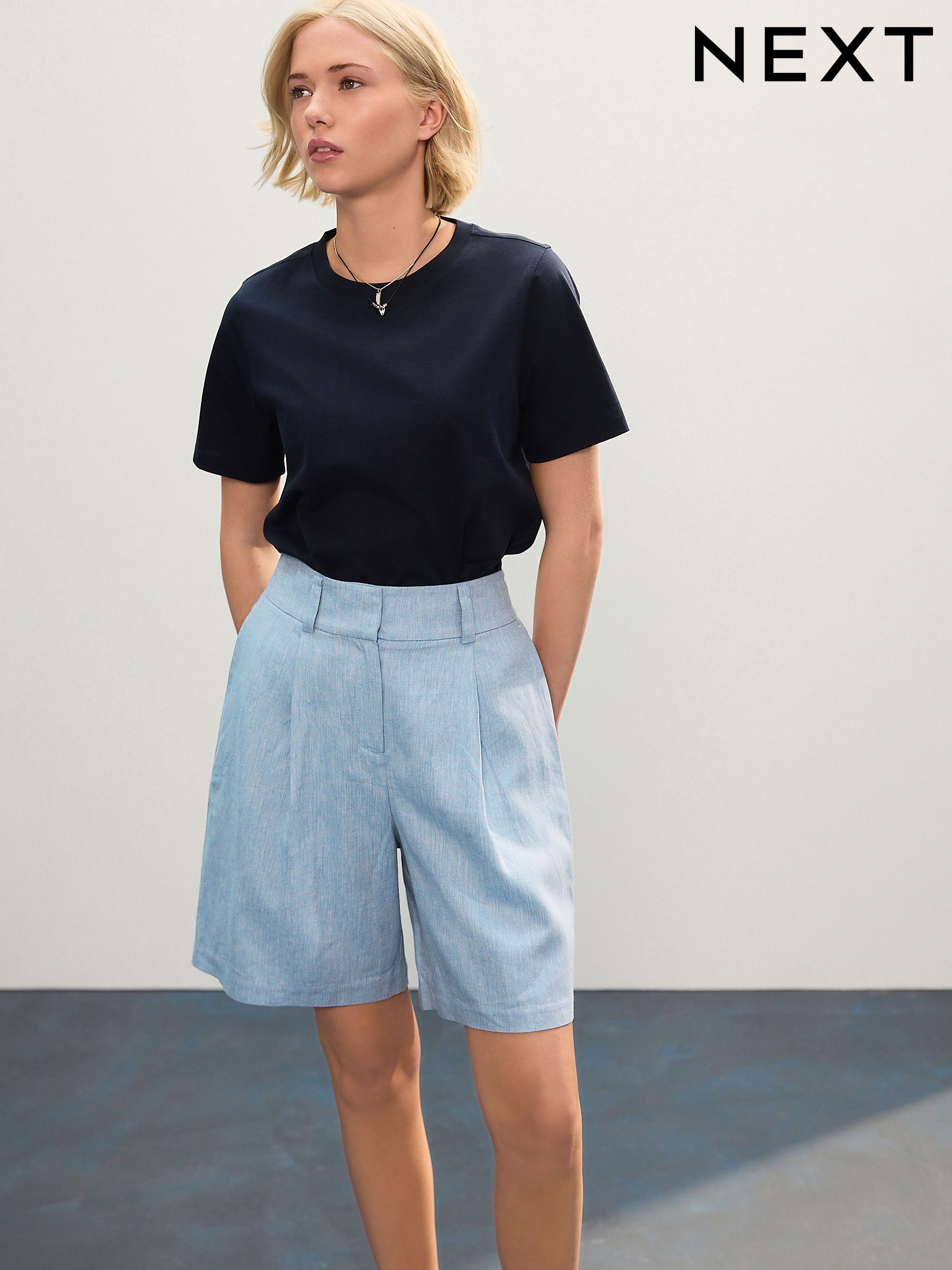 next navy linen shorts