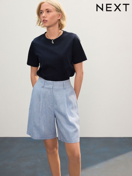 Blue Linen Rich Textured Chambray Shorts (AV8403) | £26