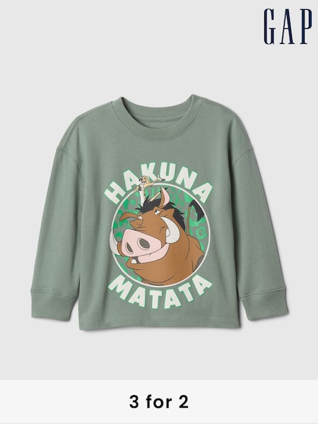 Gap Green Pumbaa & Timon Disney Lion King Graphic Long Sleeve T-Shirt (6mths-5yrs) (AV8480) | £20