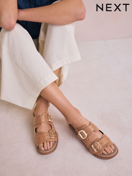 Nude Leather Forever Comfort® Double Buckle Mules (AV8633) | £49