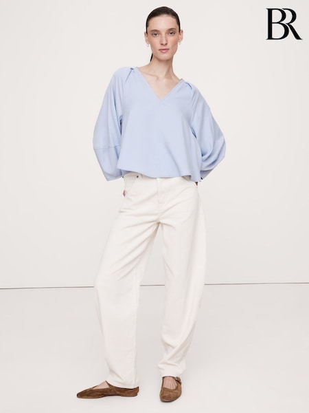 Banana Republic Blue Cotton Twill Lantern-Sleeve Top (AV8657) | £65