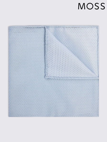 MOSS Blue Silk Semi Plain Pocket Square (AV8667) | £20