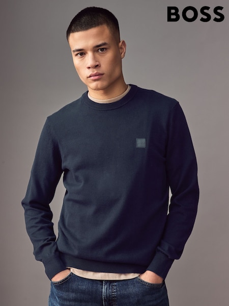 BOSS Blue Regular Fit Logo Patch Jumper with Cashmere (AV8716) | £119