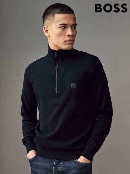 BOSS Blue Regular Fit Logo Patch Cotton Cashmere Jumper (AV8730) | £129