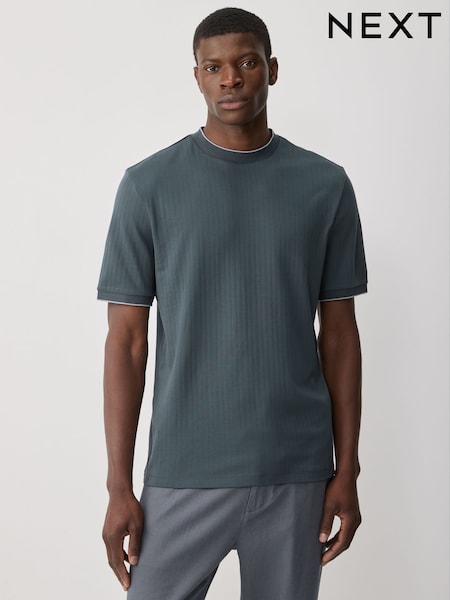 Grey Ribbed Textured 100% Cotton T-Shirt (AV8802) | £16
