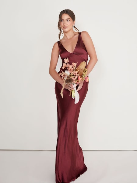 Six Stories Burgundy Twist Back Satin Bridesmaid Dress (AV8815) | £129