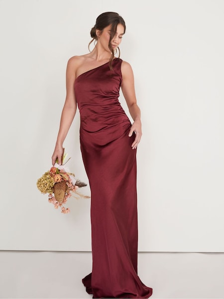 Six Stories Purple One Shoulder Satin Ruched Bridesmaid Dress (AV8817) | £129